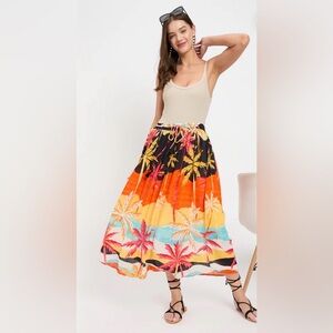 Gypsy blu BEACH THEME ORANGE RAYON CREPE SKIRT FOR WOMEN size large